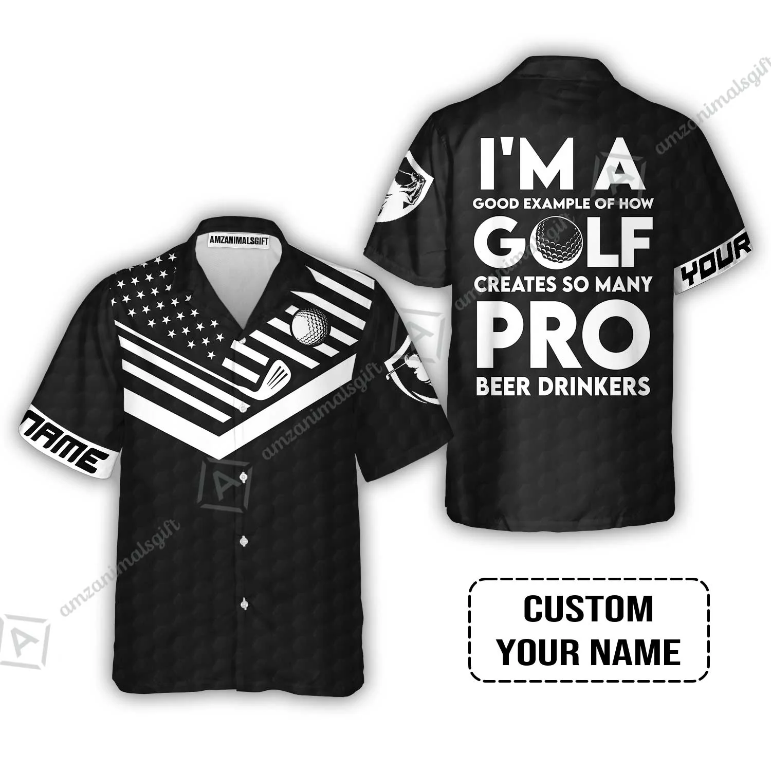 Personalized Golf American Flag T-Shirt, I'm A Golf Pro And Beer Drinker Custom T-Shirt - Image 3