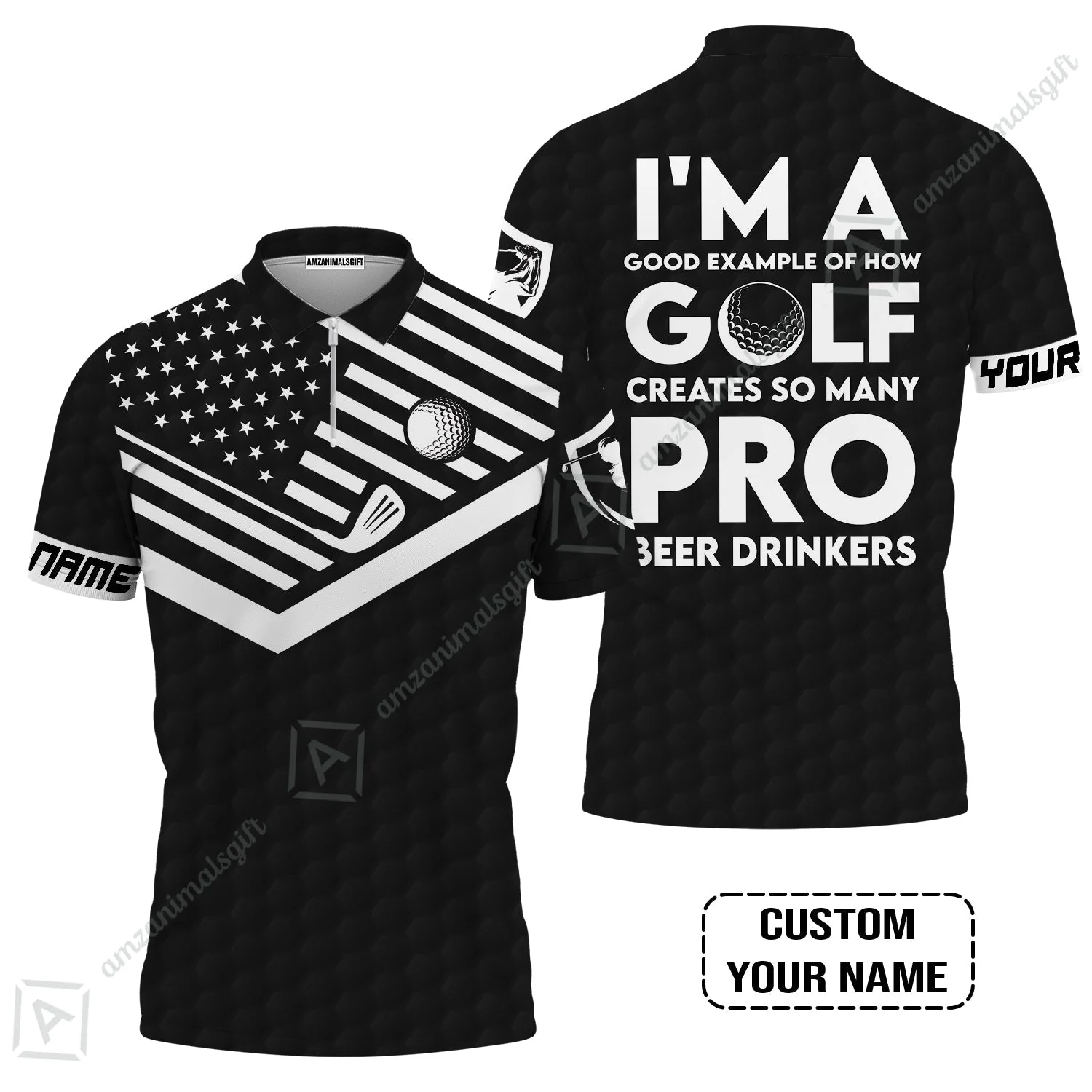 Personalized Golf American Flag T-Shirt, I'm A Golf Pro And Beer Drinker Custom T-Shirt - Image 4