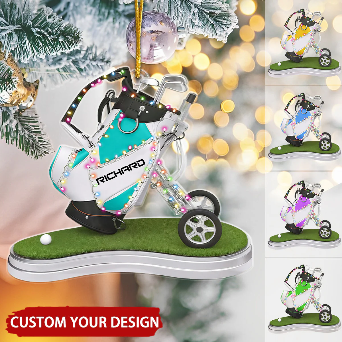 Personalized Golf Bag On Mat Flat Acrylic Ornament, Meaningful Ornament Gifts For Golf Lovers, Golf Club, Dad, Friends - Image 2