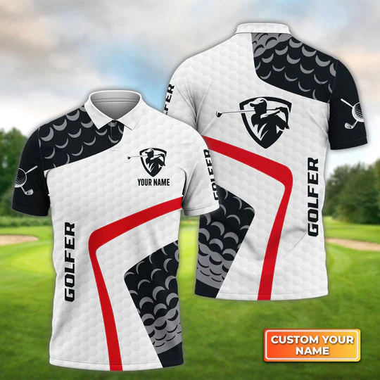 Personalized Golf Men Polo Shirt - Custom Name Golfer Shirt, Black and White Pattern Men Polo Shirt For Golf Lover - Image 2