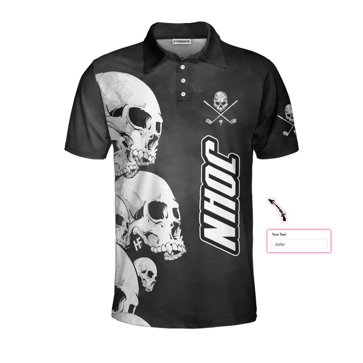 Personalized Golf Men Polo Shirts - Scary White Skull Heads And Golf Custom Name Men Polo Shirts - Perfect Gift For Men, Golfers, Golf Lover