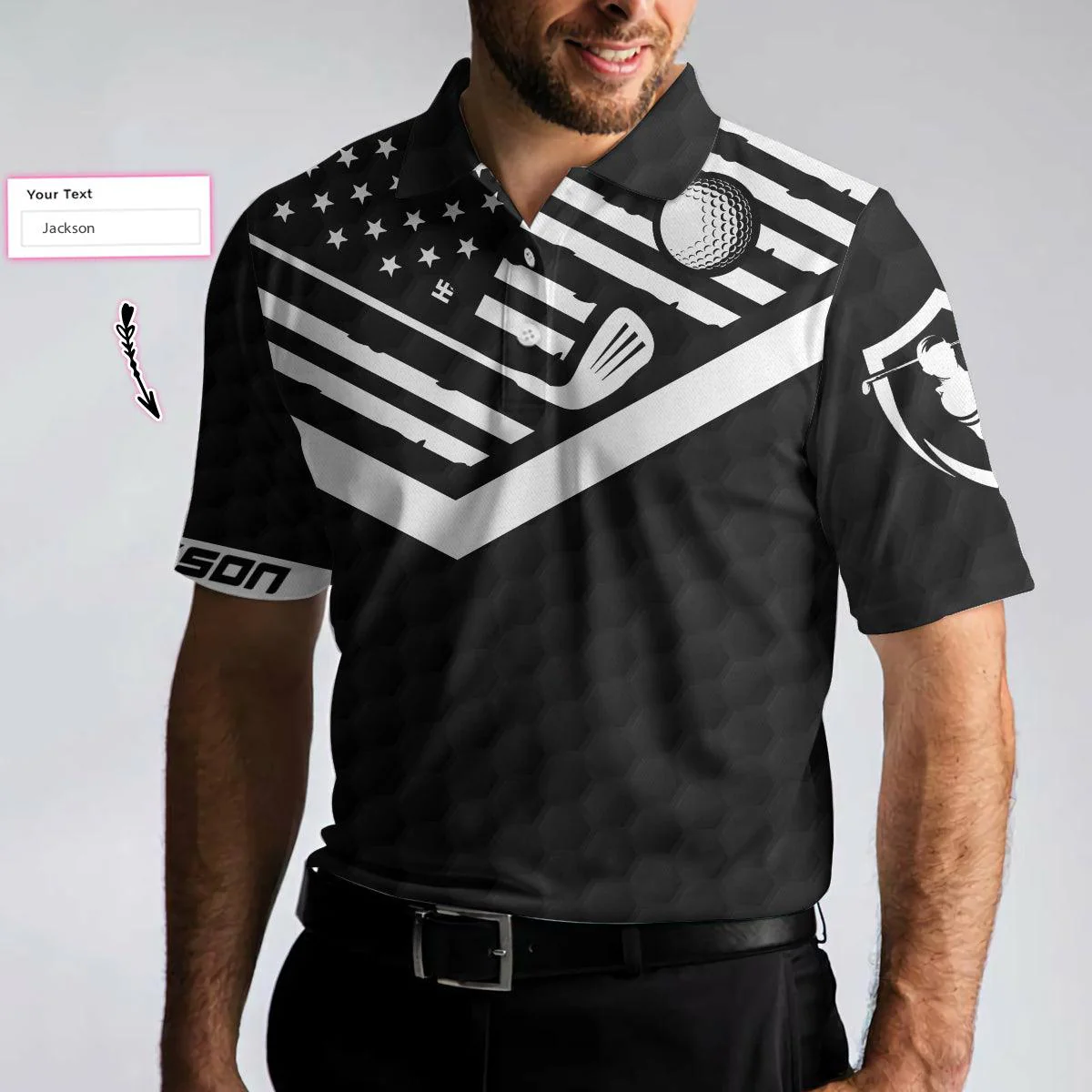 Personalized Golf Men Polo Shirts - When My Wife Lets Me Play Golf American Flag Custom Name Polo Shirts - Perfect Gift For Men, Golfers, Golf Lover - Image 4