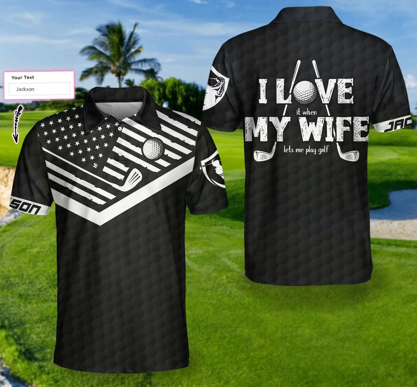 Personalized Golf Men Polo Shirts - When My Wife Lets Me Play Golf American Flag Custom Name Polo Shirts - Perfect Gift For Men, Golfers, Golf Lover - Image 5