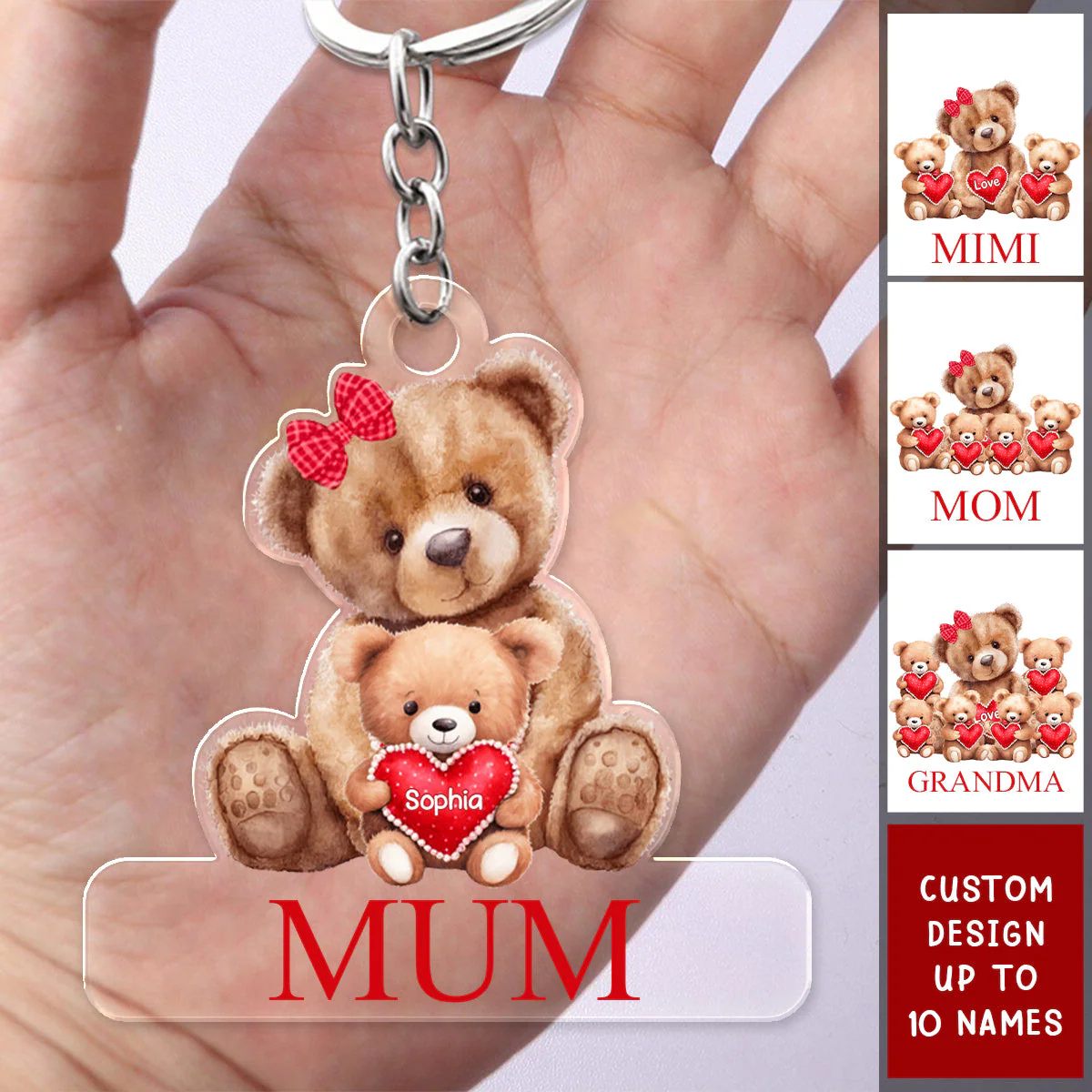 Personalized Grandma Mama Bear Acrylic Keychain With Little Bear Kids - Gift For Grandma, Mom, Nana, Mother, MiMi, Grandmother - Image 4