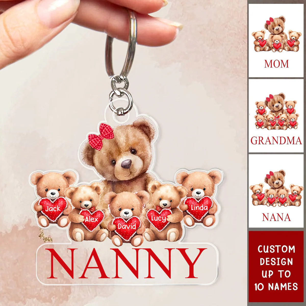 Personalized Grandma Mama Bear Acrylic Keychain With Little Bear Kids - Gift For Grandma, Mom, Nana, Mother, MiMi, Grandmother - Image 6