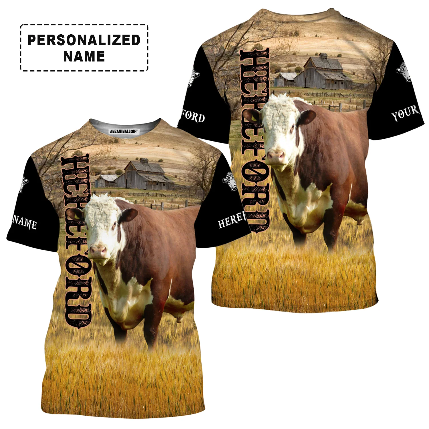 Personalized Hereford Cattle T-Shirt, Hereford On The Farm Shirt For Friend, Family, Farmer, Hereford Cattle Lovers - Image 2