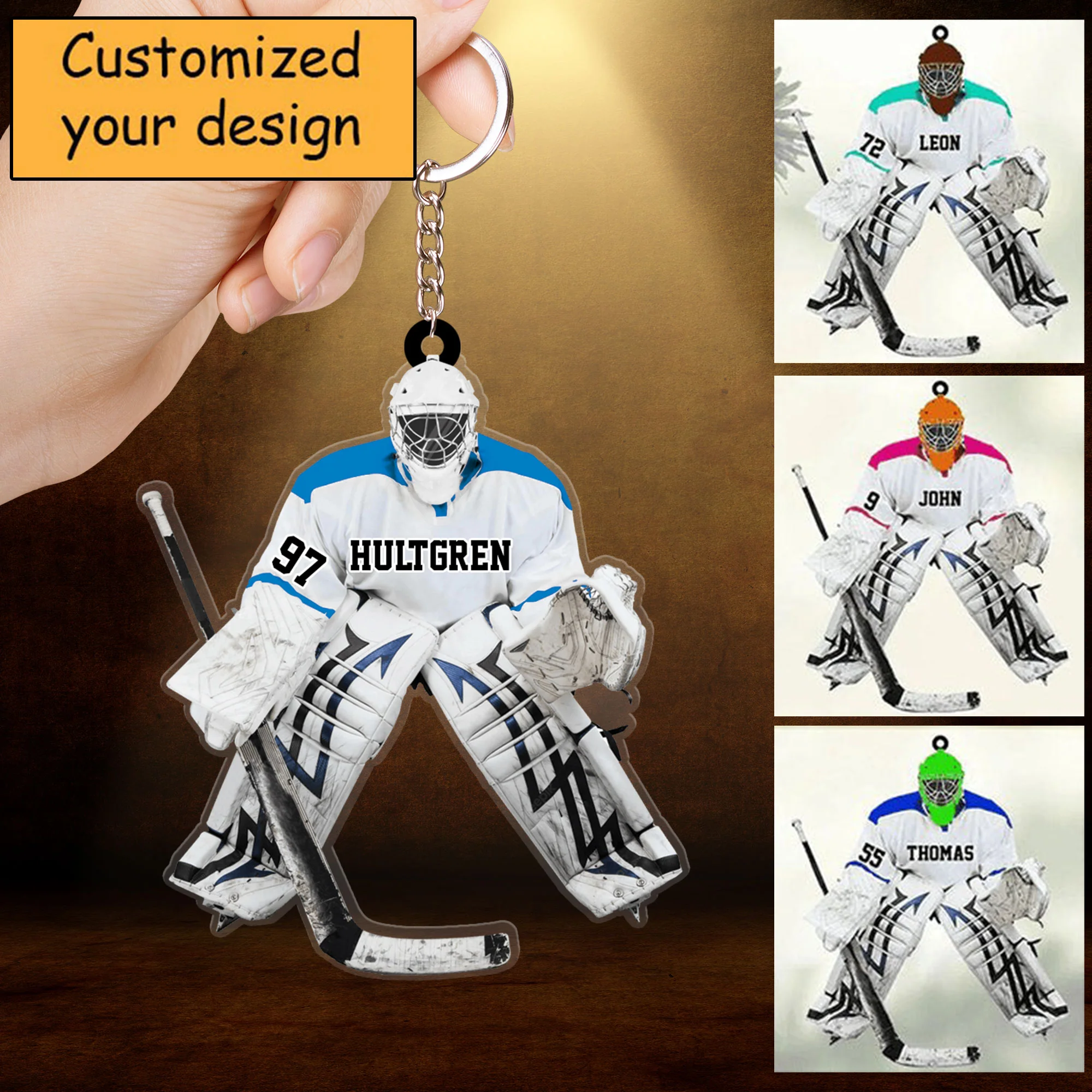 Personalized Hockey Goalie Acrylic Christmas Keychain, Custom Name Acrylic Keychain Hanging Tree - Gift For Hockey Lovers - Image 2