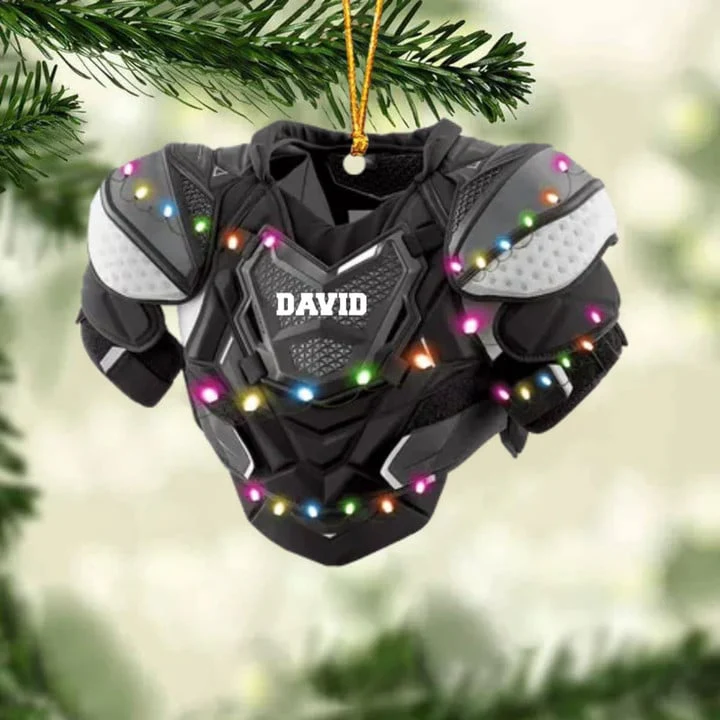 Personalized Hockey Shoulder Pads With Light Christmas Ornament, Custom Name Hockey Acrylic Ornament For Hockey Lovers - Image 4