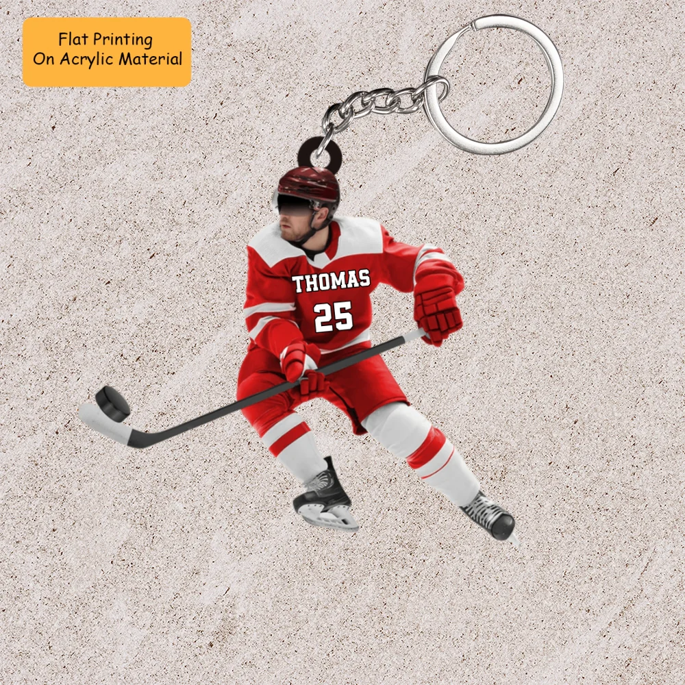 Personalized Ice Hockey Man Play With Ball Flat Acrylic Ornament, Ornament Gifts For Hockey Player, Family, Friends - Image 4