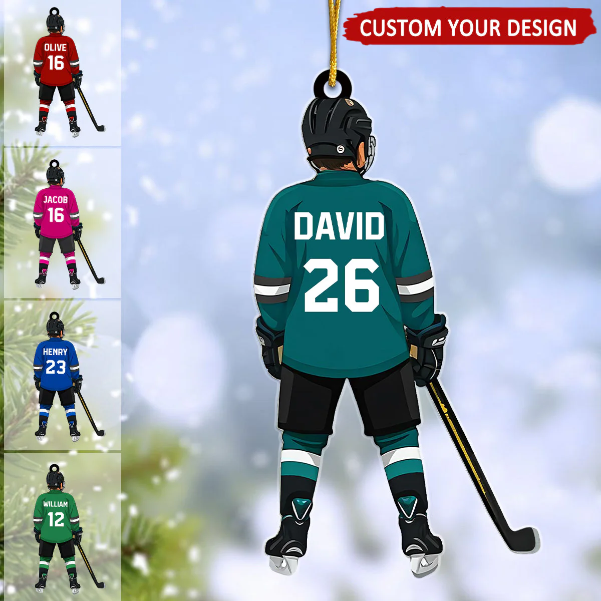 Personalized Ice Hockey Teen Boy Back View Acrylic Ornament, Meaningful Ornament Gifts For Hockey Player, Family, Friends - Image 2