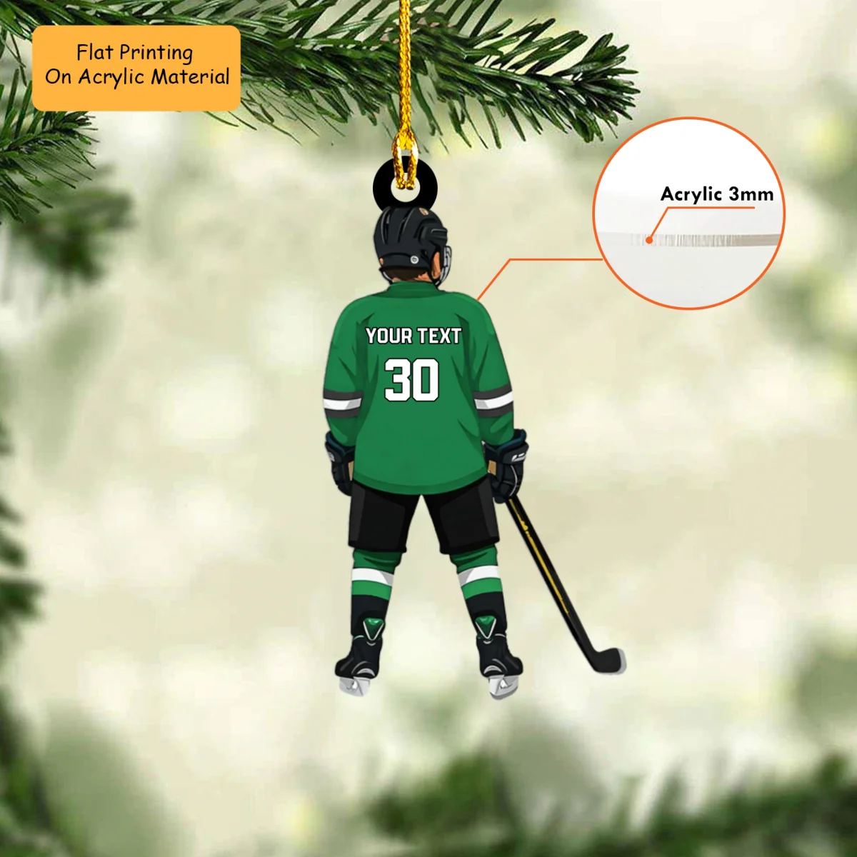 Personalized Ice Hockey Teen Boy Back View Acrylic Ornament, Meaningful Ornament Gifts For Hockey Player, Family, Friends - Image 3