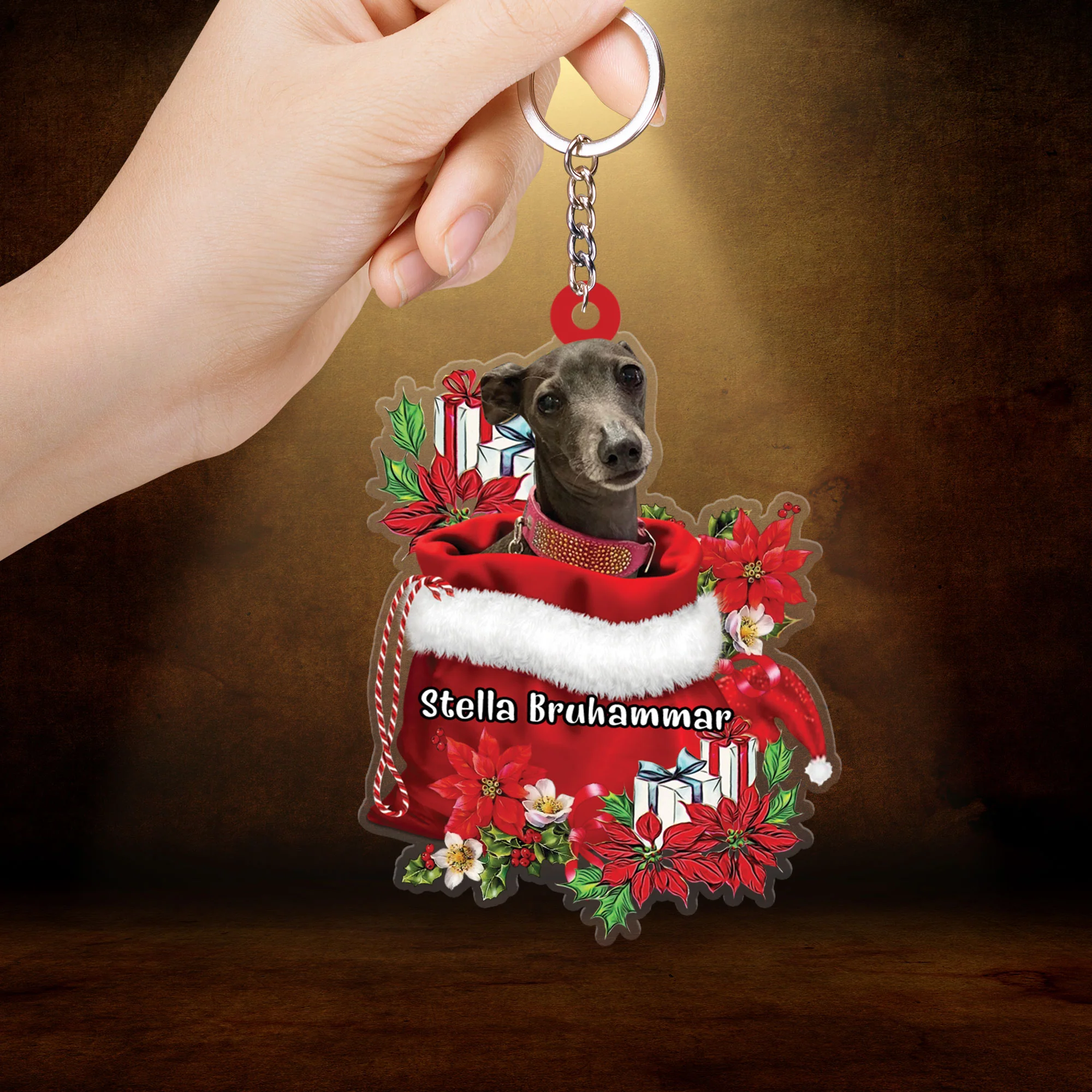 Personalized Italian Greyhound In Red Gift Bag Christmas Car Ornament, Custom Name Christmas Gift For Dog Lovers, Dog Mom - Image 3