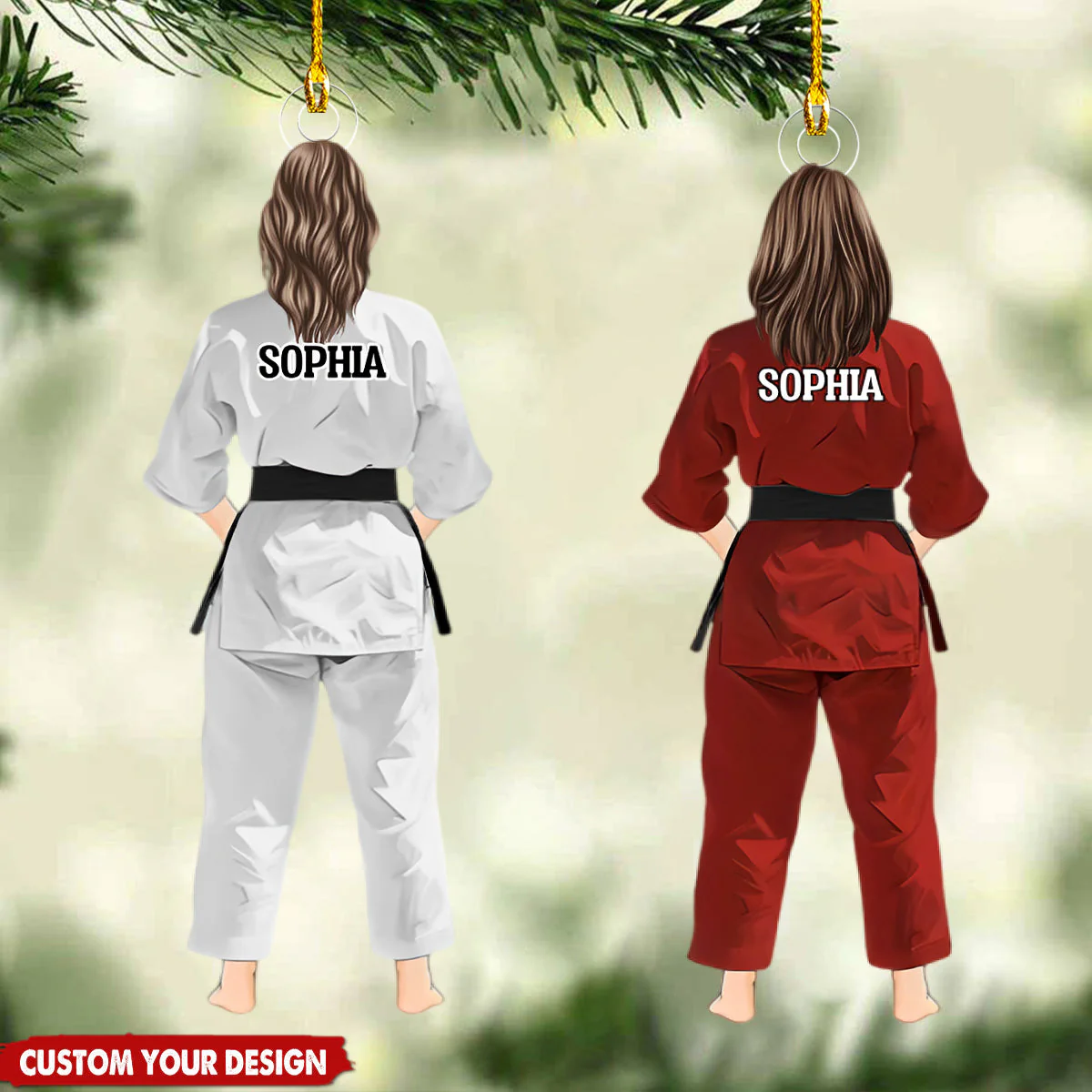 Personalized Karate Jiu Jitsu Judo Girl Female Woman Back View Flat Acrylic Ornament, Ornament Gifts For Daughter, Family