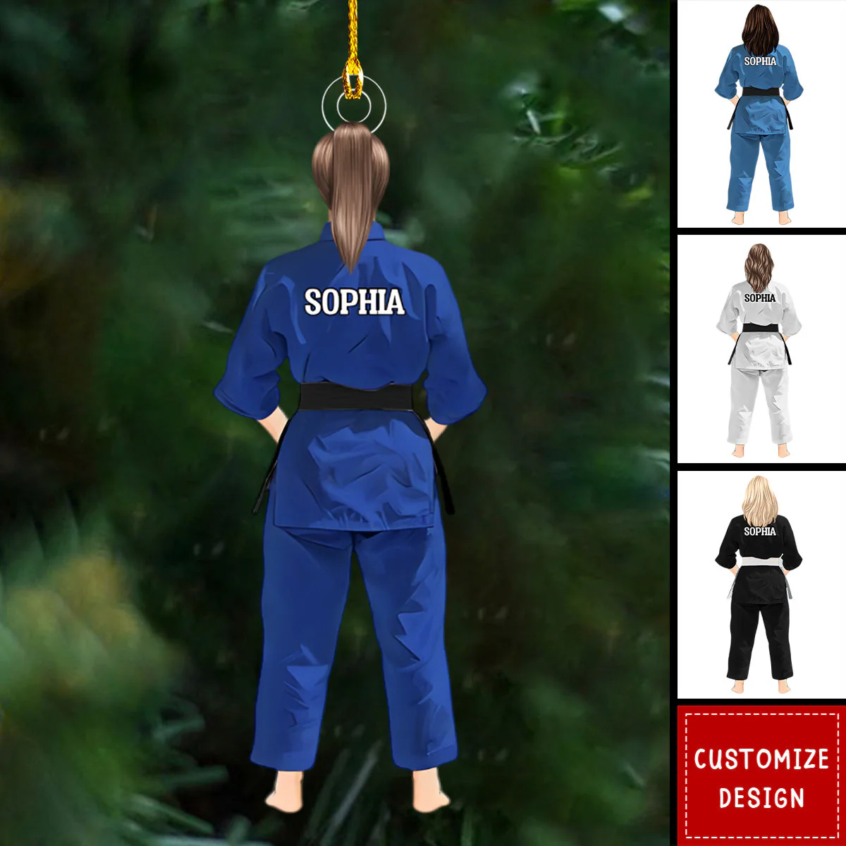 Personalized Karate Jiu Jitsu Judo Girl Female Woman Back View Flat Acrylic Ornament, Ornament Gifts For Daughter, Family - Image 2