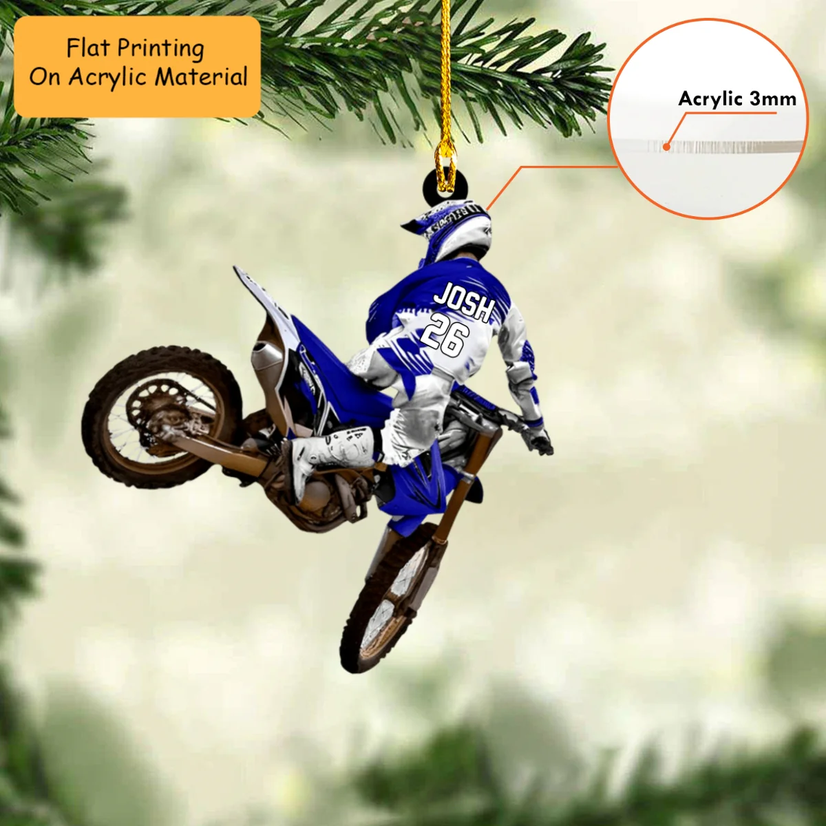 Personalized Kid Boy Riding Dirt Bike Flat Acrylic Ornament, Meaningful Ornament Gifts For Son, Grandson, Dirt Bike Lover - Image 3