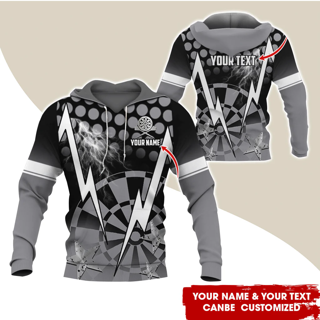 Personalized Lightning & Stars Darts Premium Hoodie, Customized Name & Text Darts Hoodie, Perfect Gift For Darts Lovers, Darts Player - Image 2