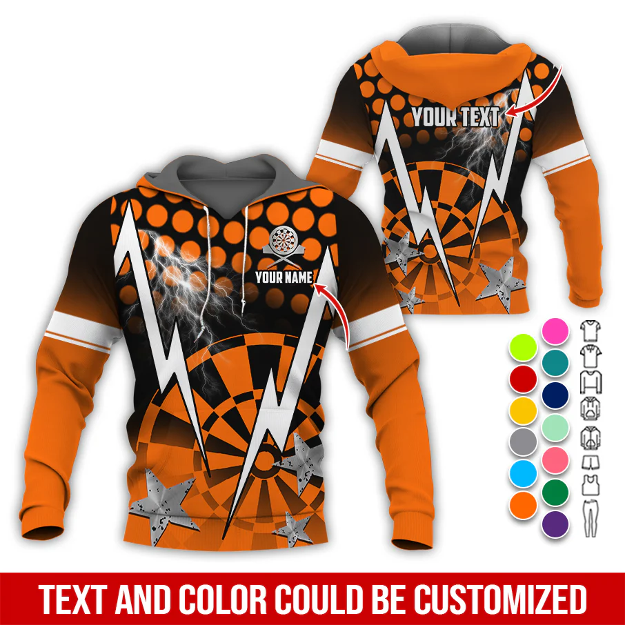 Personalized Lightning & Stars Darts Premium Hoodie, Customized Name & Text Darts Hoodie, Perfect Gift For Darts Lovers, Darts Player - Image 3