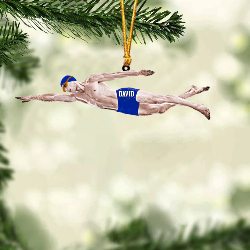 Personalized Male Swimmer Christmas Acrylic Ornament, Gift For Swimming Lovers, Man, Swimmer - Image 3