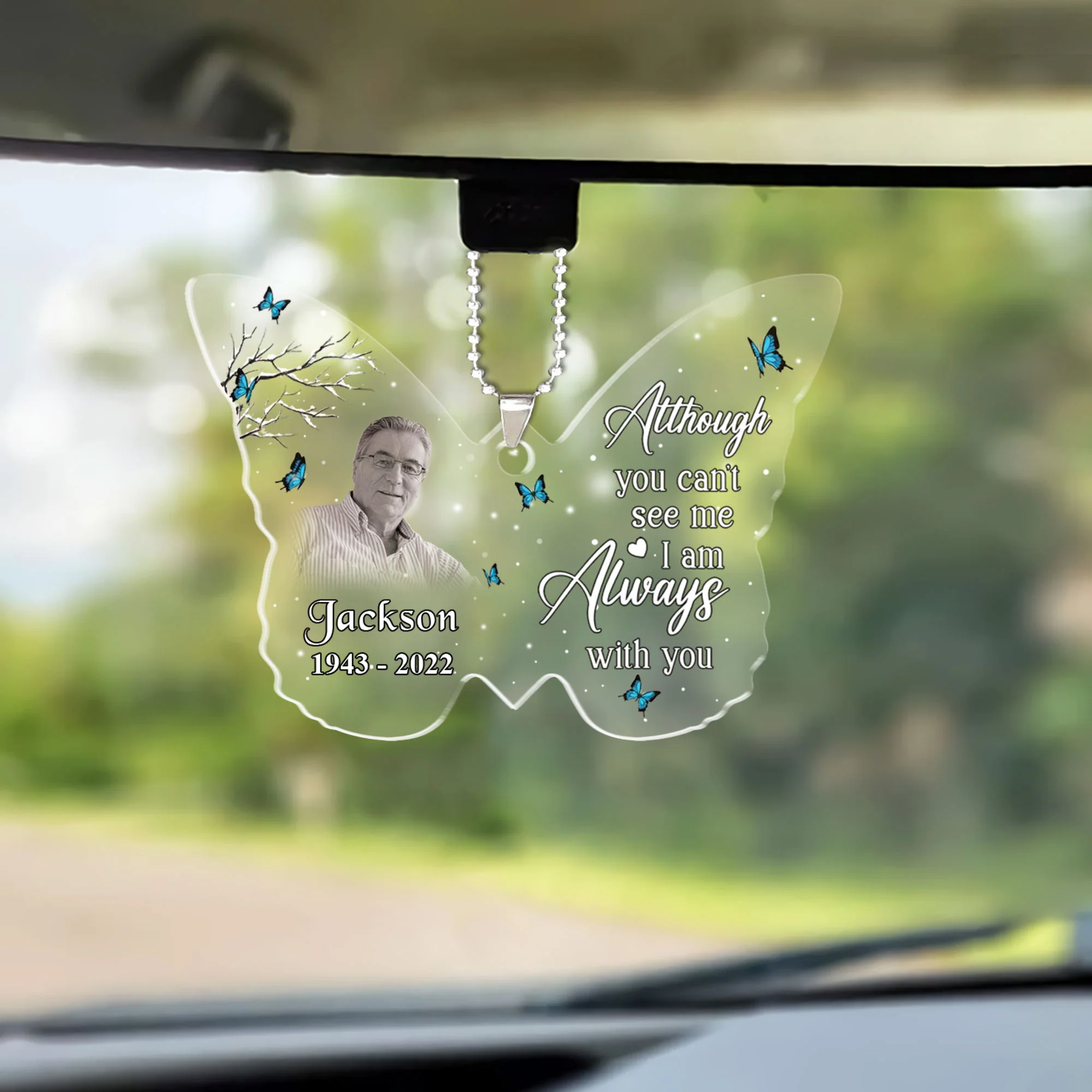 Personalized Memorial Dad Photo Butterfly Car Ornament, Custom Mother Photo Car Ornament - Memorial Gift For Mother, Father, Family, Friends - Image 2
