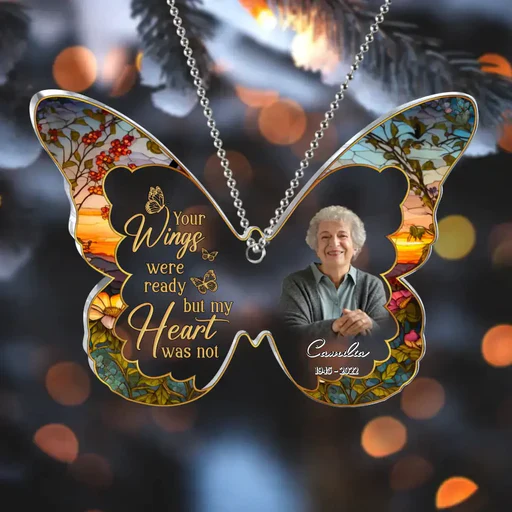 Personalized Memorial Photo Butterfly Car Ornament, Custom Mother Photo Car Ornament - Memorial Gift For Mother, Father, Family, Friends - Image 5
