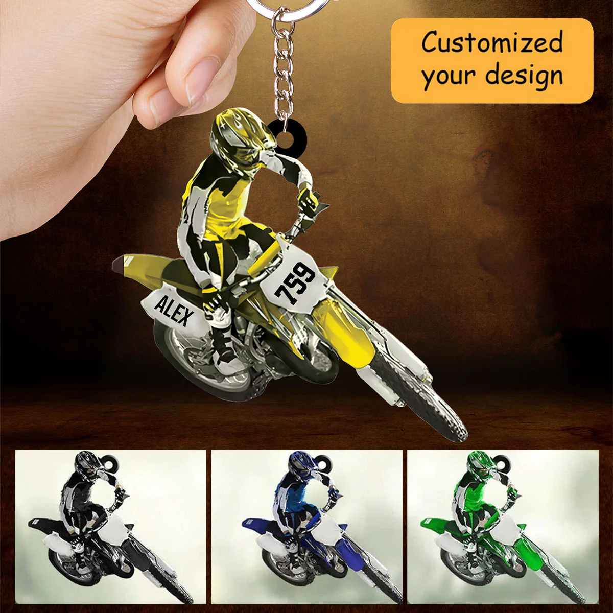 Personalized Motocross Dirt Bike Christmas Acrylic Keychain, Custom Name and Number Motocross Keychain - Image 2
