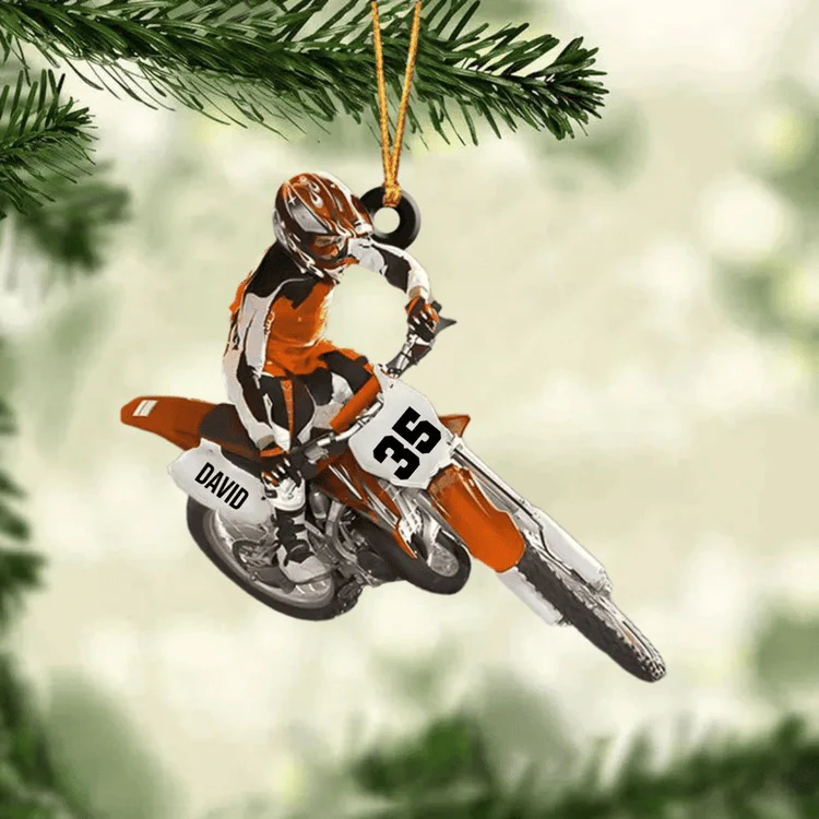 Personalized Motocross Dirt Bike Christmas Acrylic Ornament, Custom Name and Number Motocross Ornament - Image 3