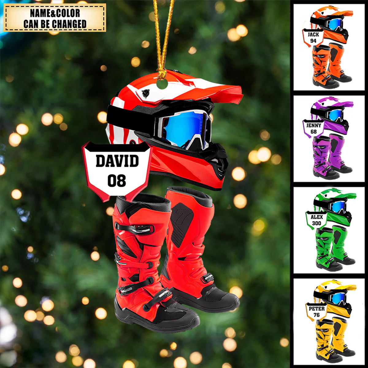 Personalized Motocross Gear Flat Acrylic Ornament, Meaningful Christmas Ornament Gifts For Son, Grandson, Family, Friends - Image 2