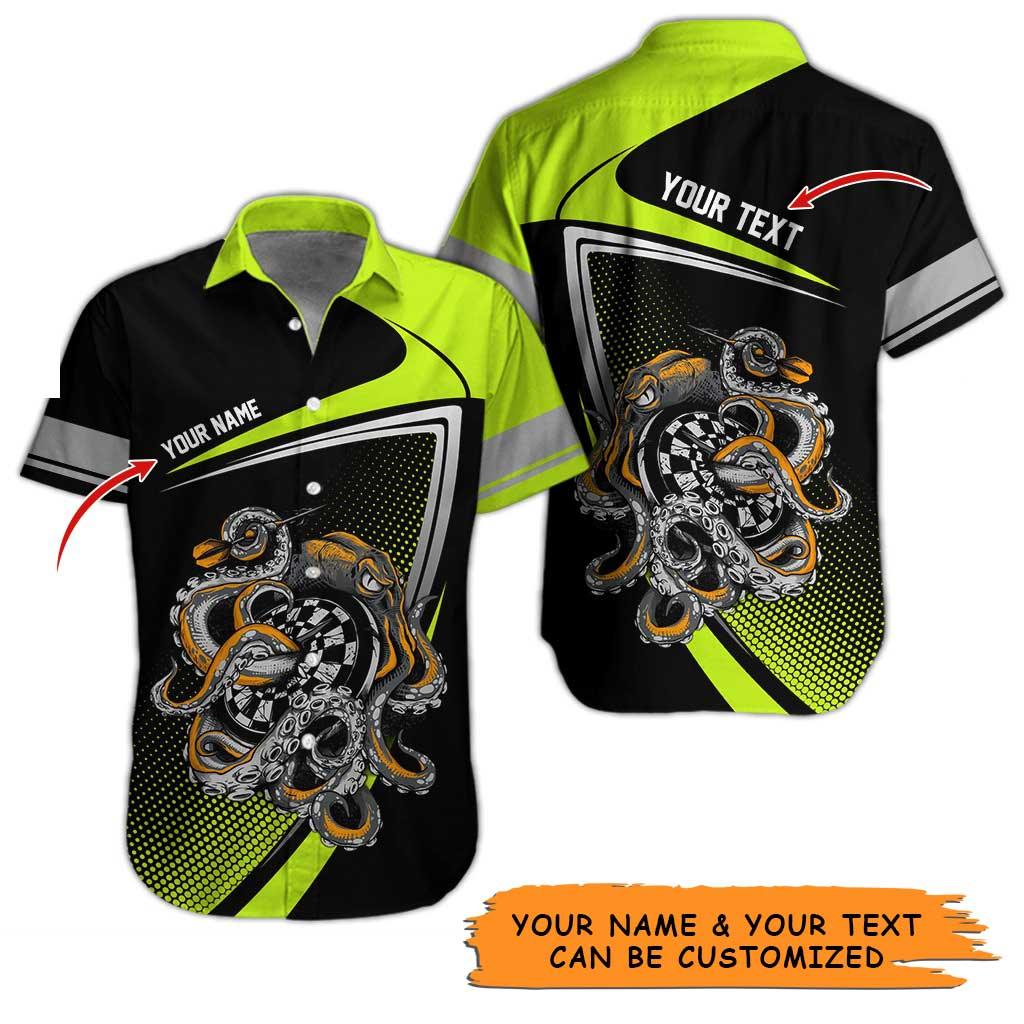 Personalized Name Darts Aloha Hawaiian Shirt - Amazing Darts And Octopus Pattern, In Darts We Trust Personalized Name Hawaiian Shirt For Men & Women