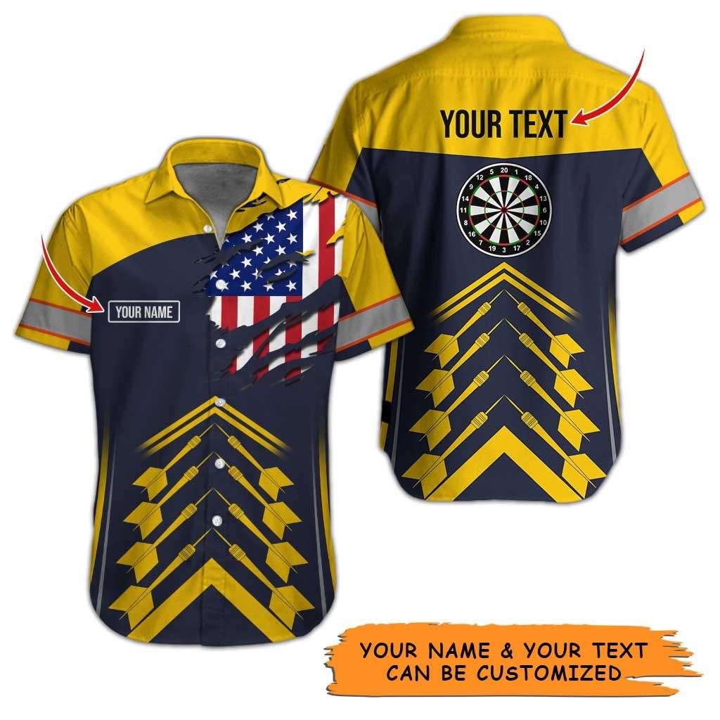 Personalized Name Darts Aloha Hawaiian Shirt - Colorful Darts Pattern And US Flag Personalized Name & Text Hawaiian Shirt For Men & Women, Darts Lover