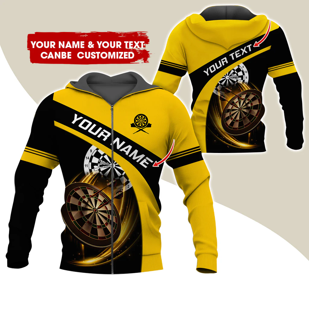 Personalized Name Darts Premium Zip Hoodie , Custom Name Dartboard Zip Hoodie For Men & Women - Gift For Darts Lovers, Darts Players - Image 2