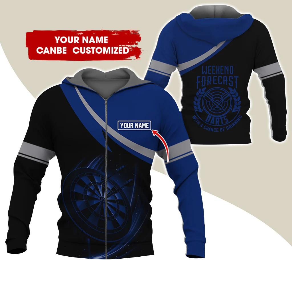 Personalized Name Darts Premium Zip Hoodie, Custom Name Weekend Forecast Darts Zip Hoodie For Men & Women - Gift For Darts Lovers, Darts Players - Image 11