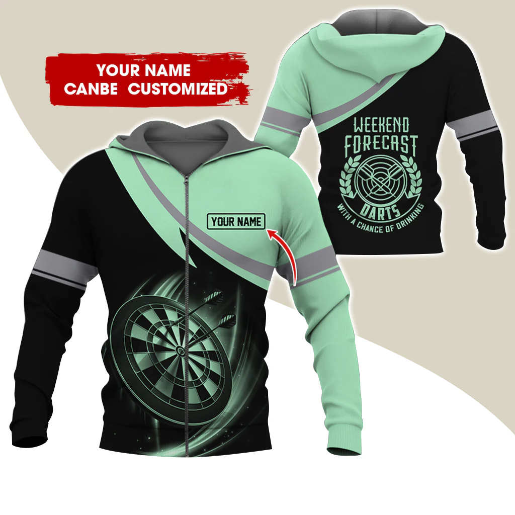 Personalized Name Darts Premium Zip Hoodie, Custom Name Weekend Forecast Darts Zip Hoodie For Men & Women - Gift For Darts Lovers, Darts Players - Image 12