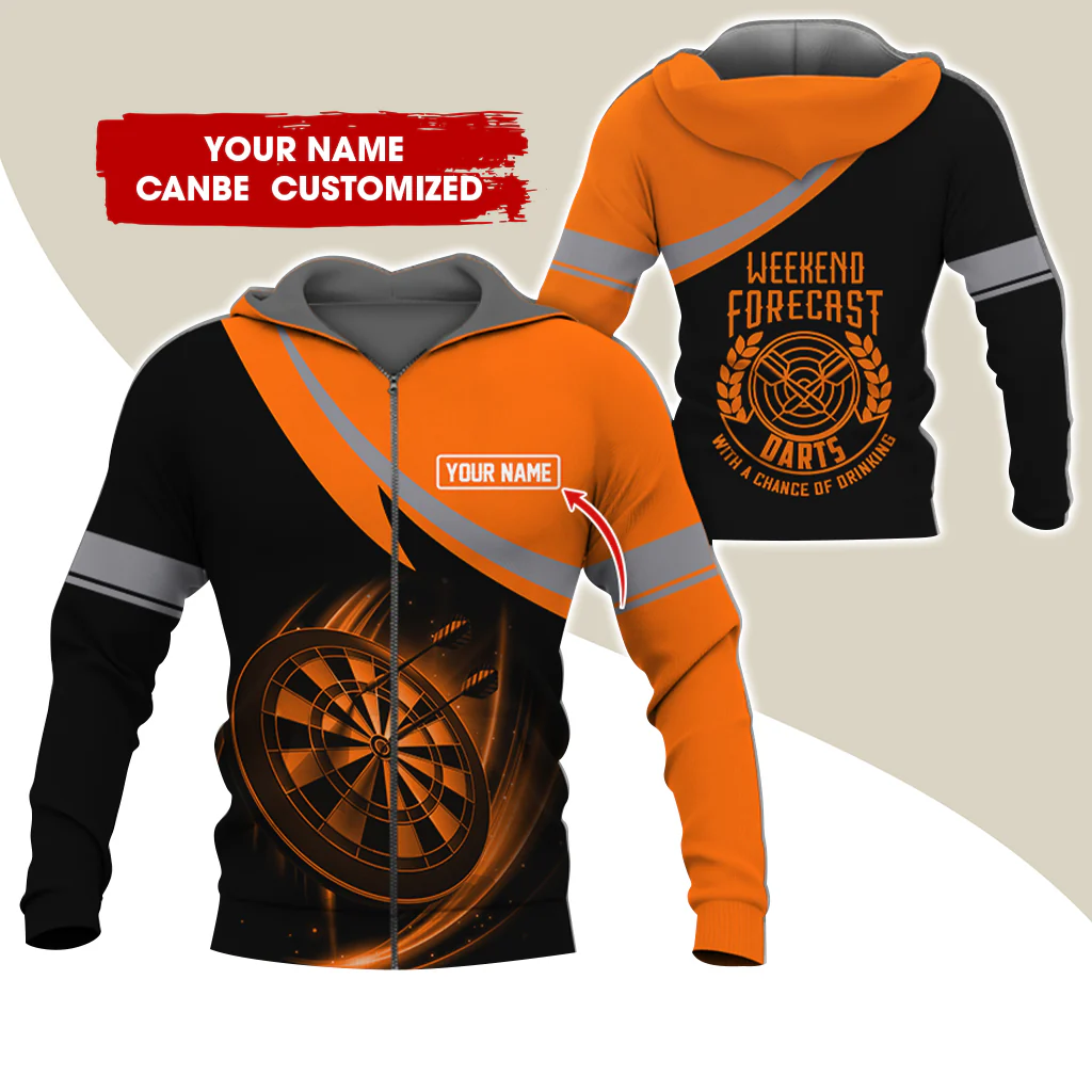Personalized Name Darts Premium Zip Hoodie, Custom Name Weekend Forecast Darts Zip Hoodie For Men & Women - Gift For Darts Lovers, Darts Players - Image 7