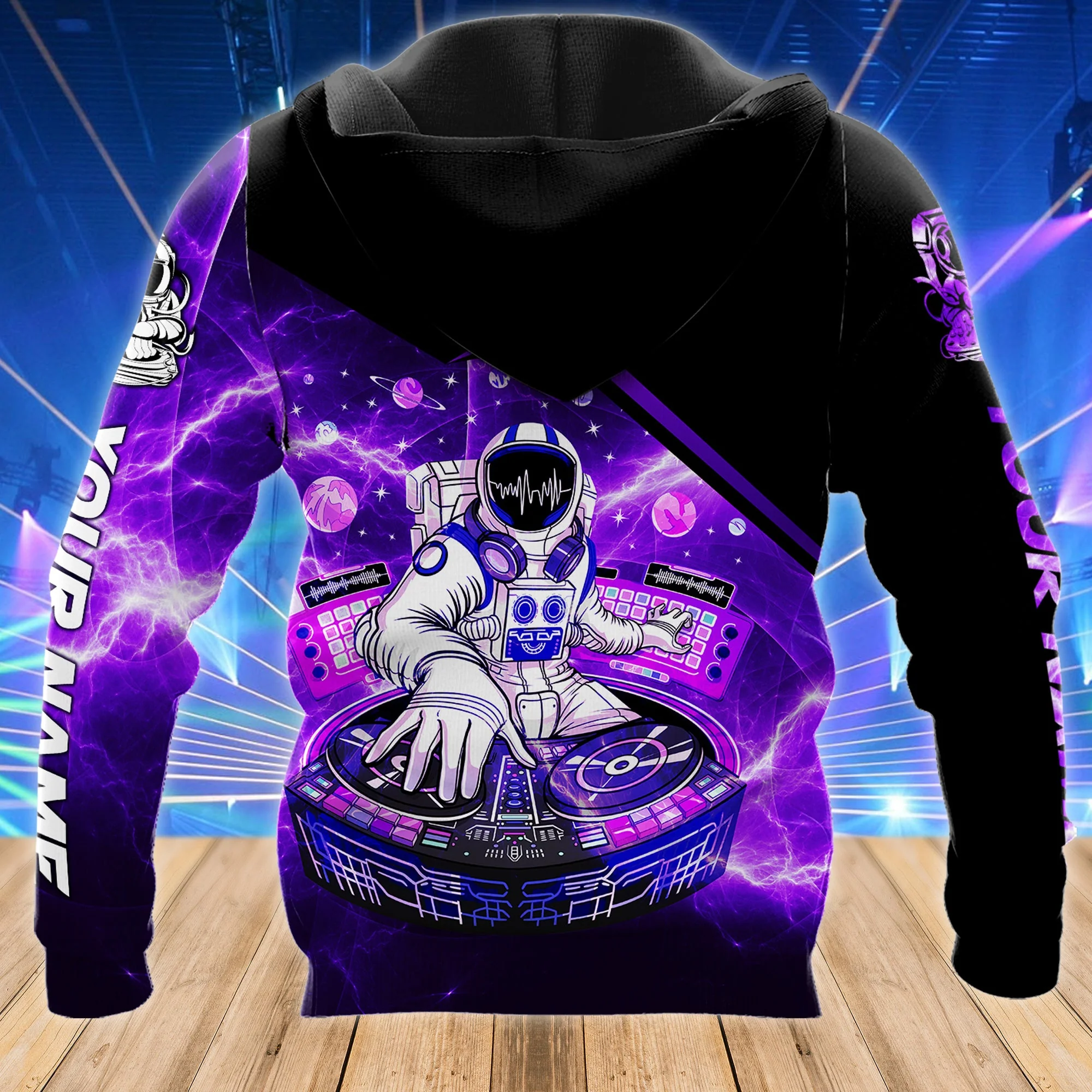 Personalized Name Disc Jockey Hoodie - Custom Name DJ Hoodie, DJ Astronaut Purple Hoodie, Perfect DJ Hoodie for Men & Women - Image 3