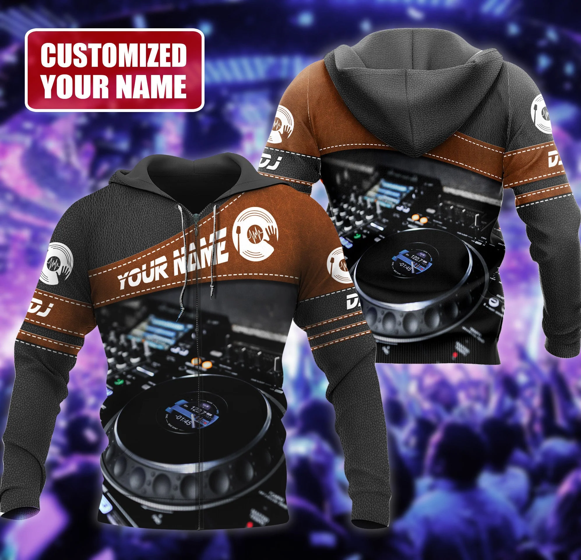 Personalized Name Disc Jockey Shirts - Custom Name DJ Shirts, DJ Leatherette pattern Clothes, Perfect DJ Shirts for Men & Women - Image 5