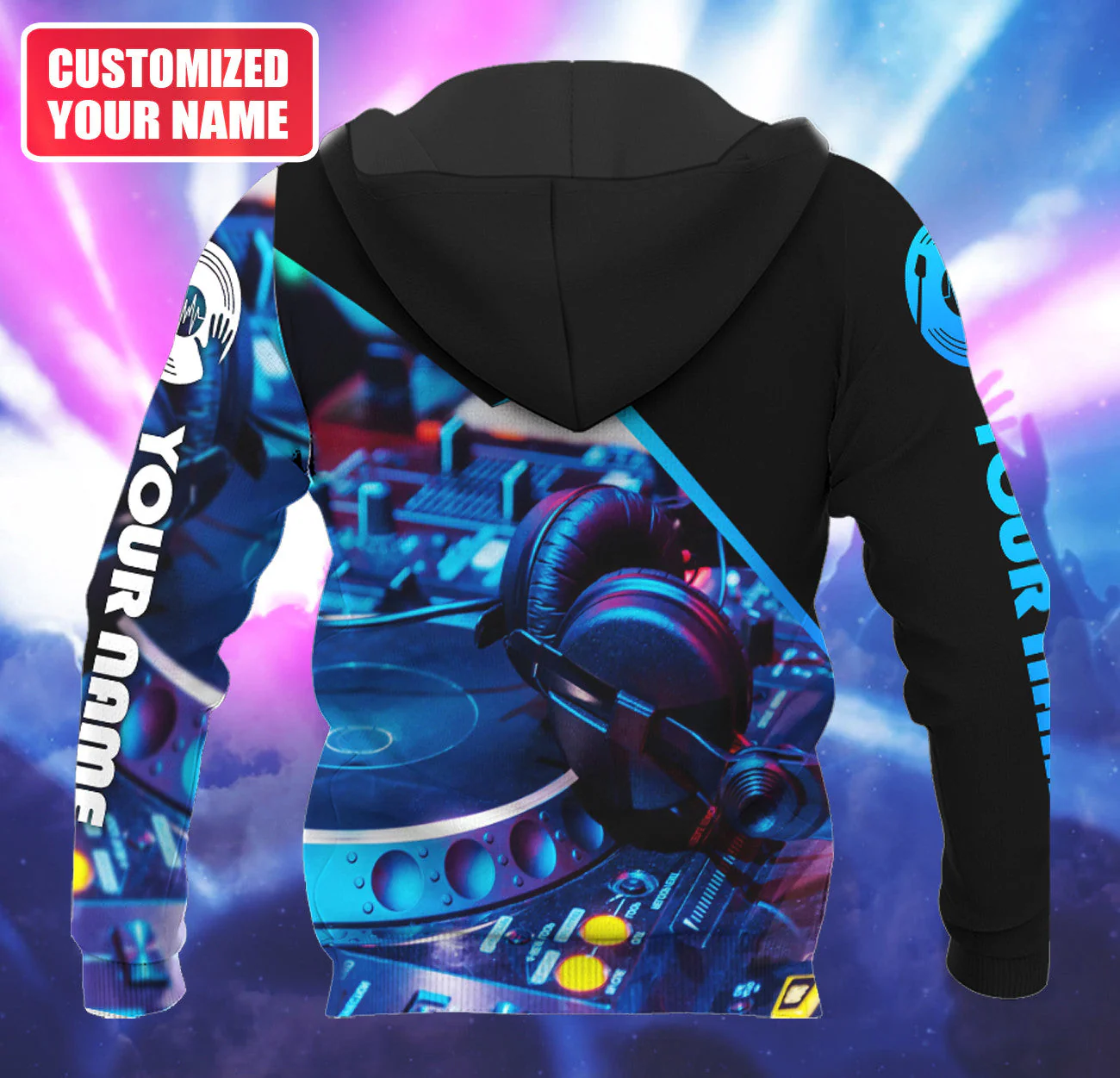 Personalized Name DJ Shirts - Custom Name Disc Jockey Shirts, Black & Blue Modern Music Disc Shirts, Perfect DJ Shirts for Men, Friends, Family - Image 4