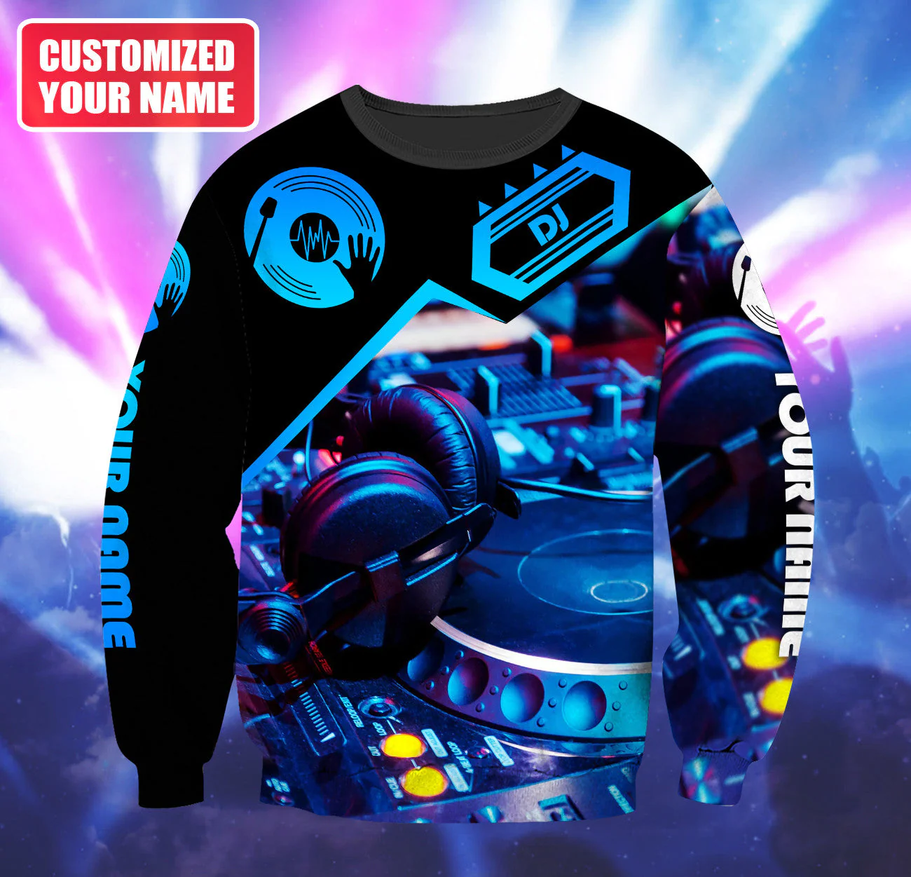 Personalized Name DJ Shirts - Custom Name Disc Jockey Shirts, Black & Blue Modern Music Disc Shirts, Perfect DJ Shirts for Men, Friends, Family - Image 7