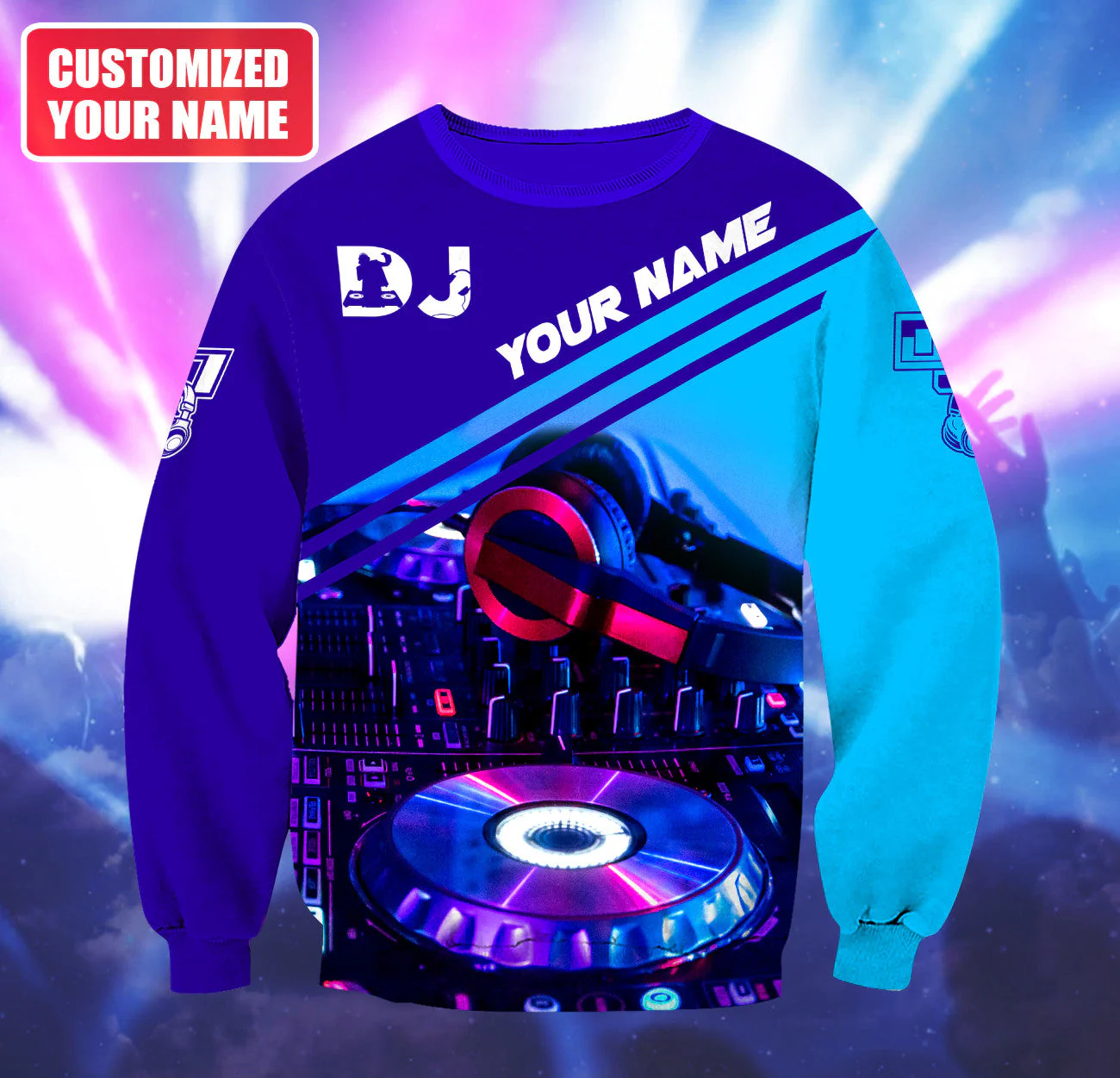 Personalized Name DJ Shirts - Custom Name Disc Jockey Shirts, Modern Music Disc Blue Neon Shirts, Perfect DJ Shirts for Men, Friends, Family - Image 4