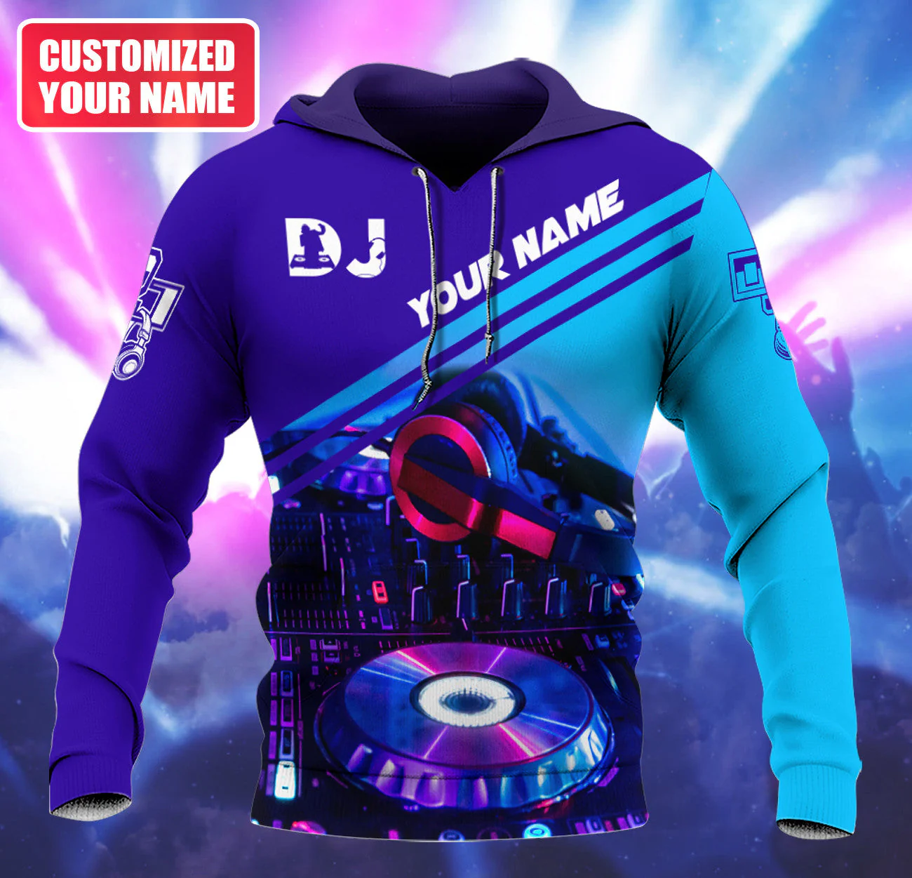 Personalized Name DJ Shirts - Custom Name Disc Jockey Shirts, Modern Music Disc Blue Neon Shirts, Perfect DJ Shirts for Men, Friends, Family - Image 5