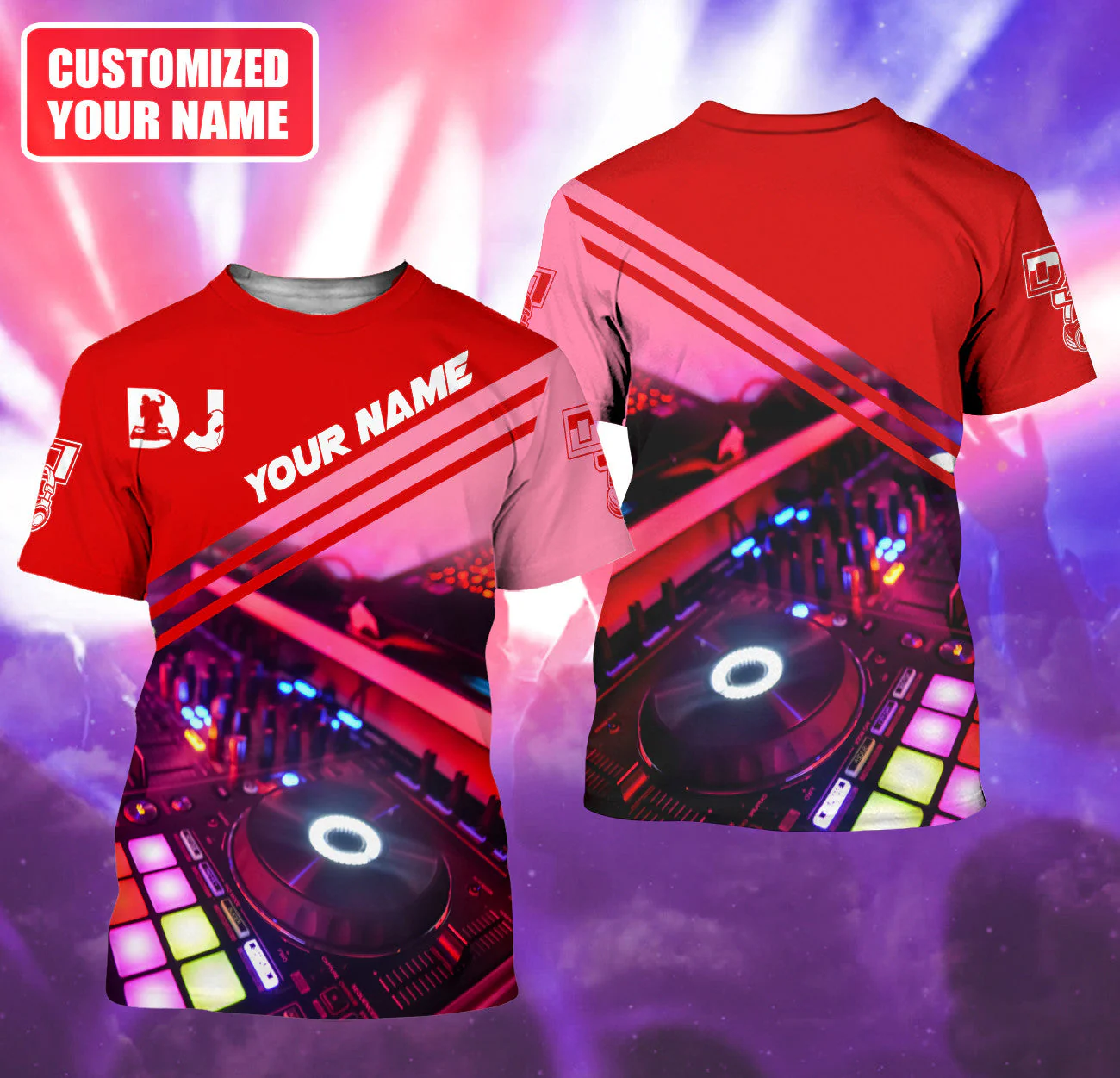 Personalized Name DJ Shirts - Custom Name Disc Jockey Shirts, Modern Music Disc Red Shirts, Perfect DJ Shirts for Men, Friends, Family - Image 3