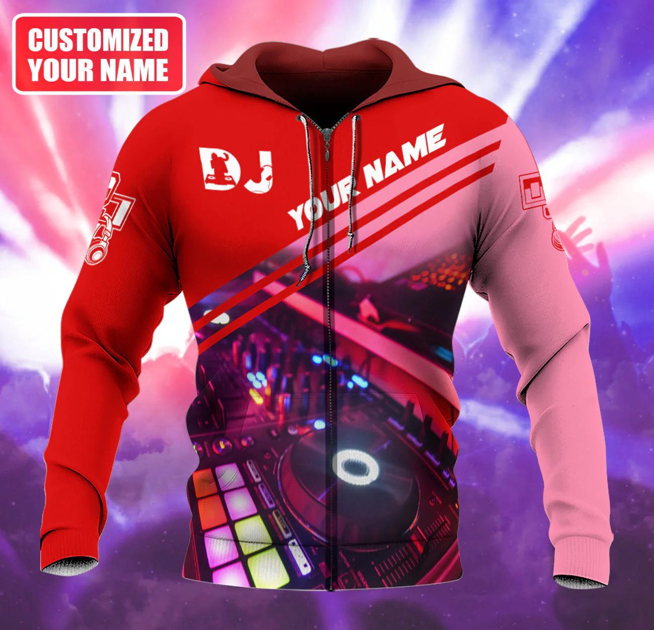 Personalized Name DJ Shirts - Custom Name Disc Jockey Shirts, Modern Music Disc Red Shirts, Perfect DJ Shirts for Men, Friends, Family - Image 6