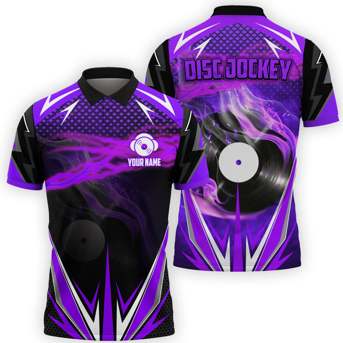 Personalized DJ Polo Shirt - Custom Name Music Disc Purple Polo Shirt - Perfect DJ Shirts for Men & Women - Image 2