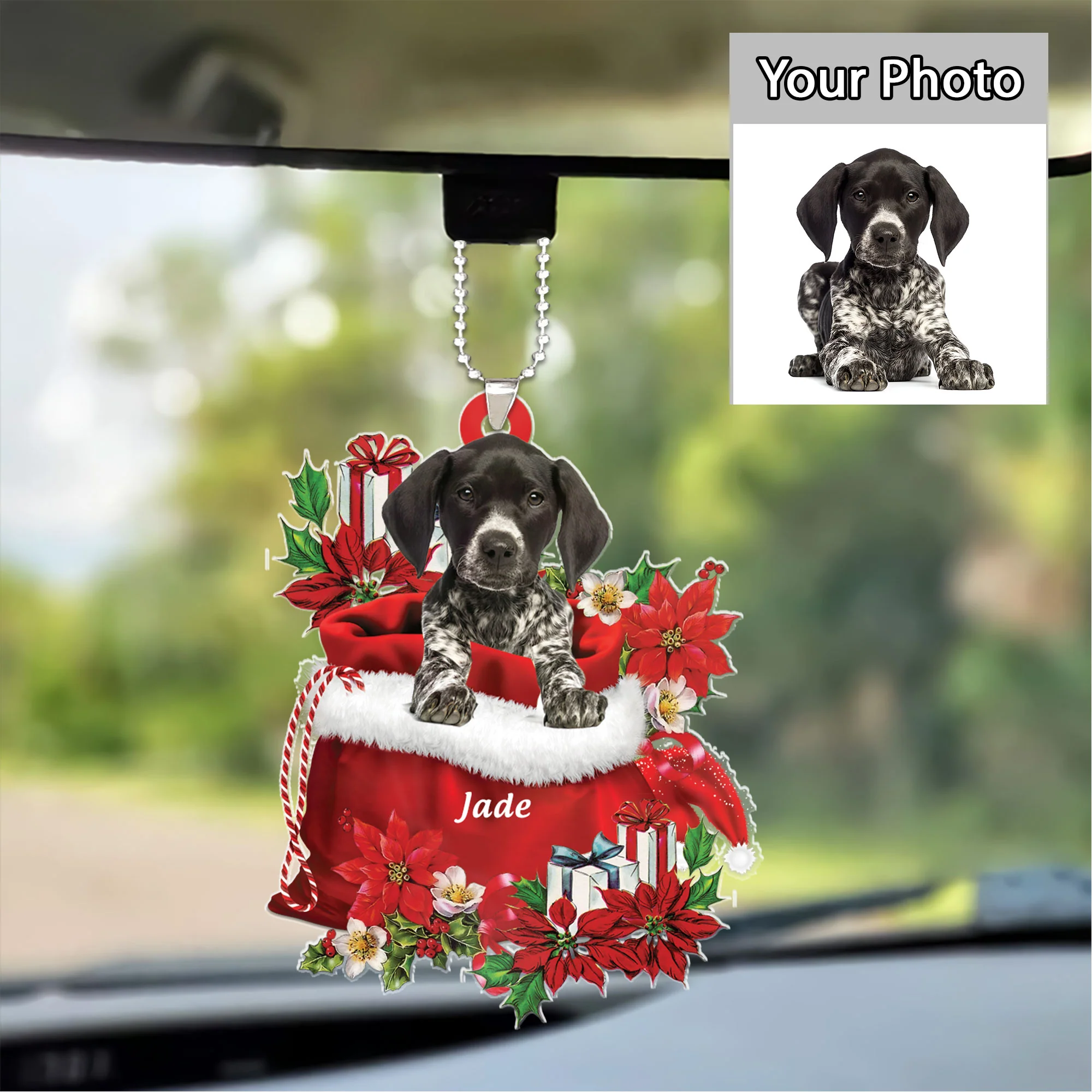 Personalized Name German Shorthaired Pointer In Red Gift Bag Acrylic Christmas Ornament, Customized Christmas Gift For Dog Lovers, Dog Mom - Image 3