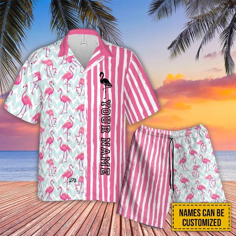 Personalized Name Pink Flamingo - Flamingo Pattern Tropical Theme Hawaiian Shirt, Flamingos Lovers Summer Vacation Hawaiian Shirt For Men & Women