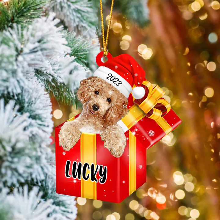 Personalized Name Poodle In Red Gift Box Acrylic Christmas Ornament Custom Pet Christmas Ornament - Gift For Dog Lovers, Pet Lovers - Image 3