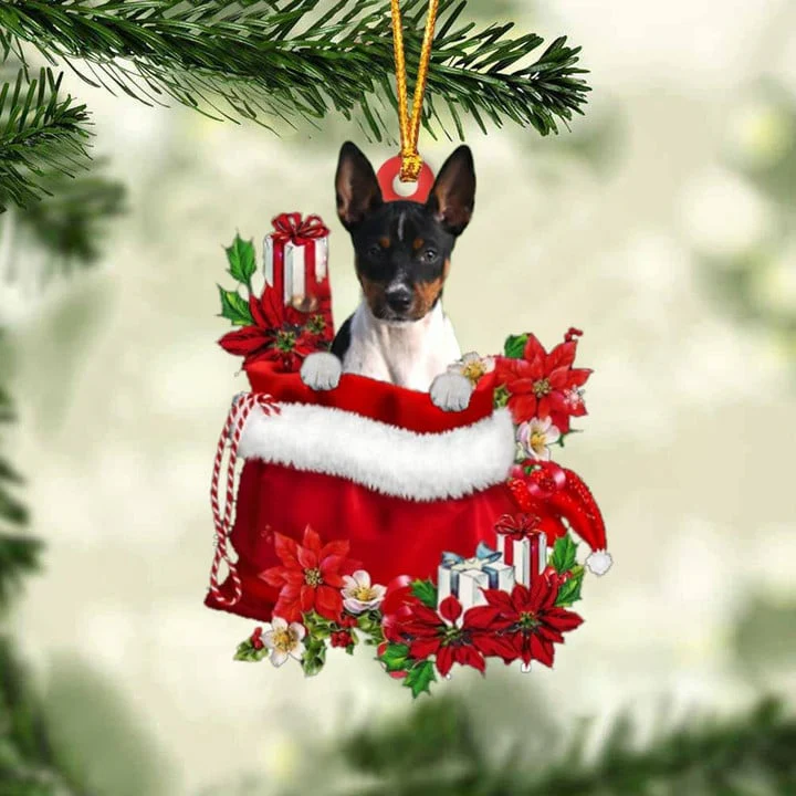 Personalized Name Rat Terrier In Red Gift Bag Acrylic Christmas Ornament, Custom Christmas Gift For Dog Lovers, Dog Mom - Image 2