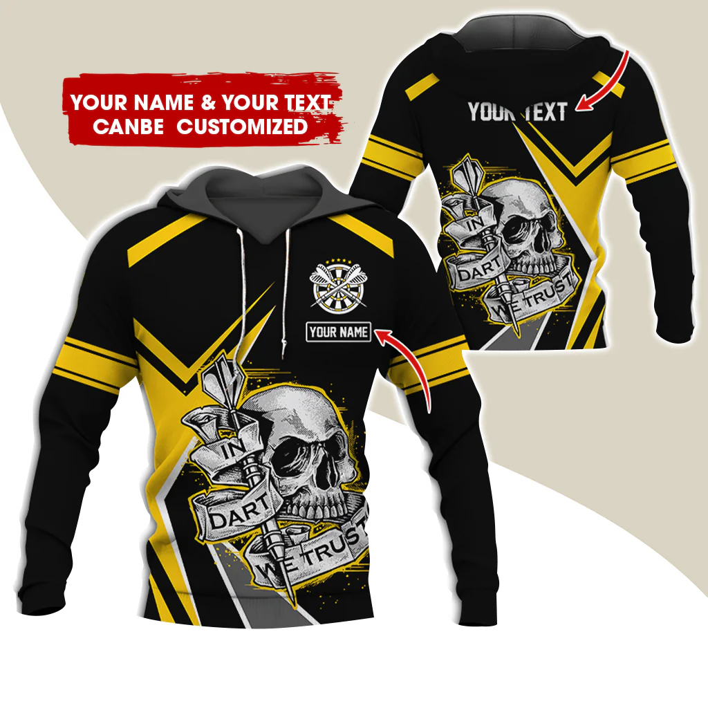 Personalized Name Skull Darts Premium Zip Hoodie , Custom Skull In Dart We Trust Zip Hoodie For Men & Women - Gift For Darts Lovers, Darts Players - Image 3