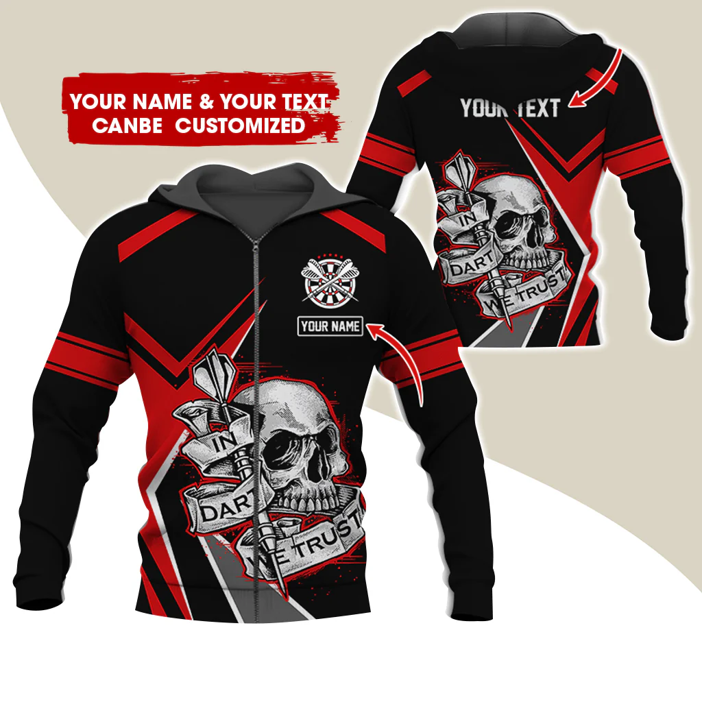 Personalized Name Skull Darts Premium Zip Hoodie , Custom Skull In Dart We Trust Zip Hoodie For Men & Women - Gift For Darts Lovers, Darts Players - Image 4