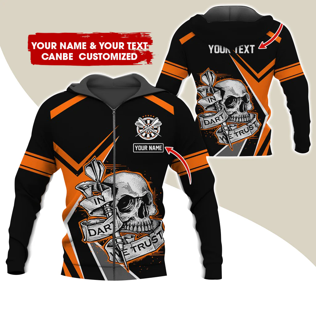 Personalized Name Skull Darts Premium Zip Hoodie , Custom Skull In Dart We Trust Zip Hoodie For Men & Women - Gift For Darts Lovers, Darts Players - Image 6