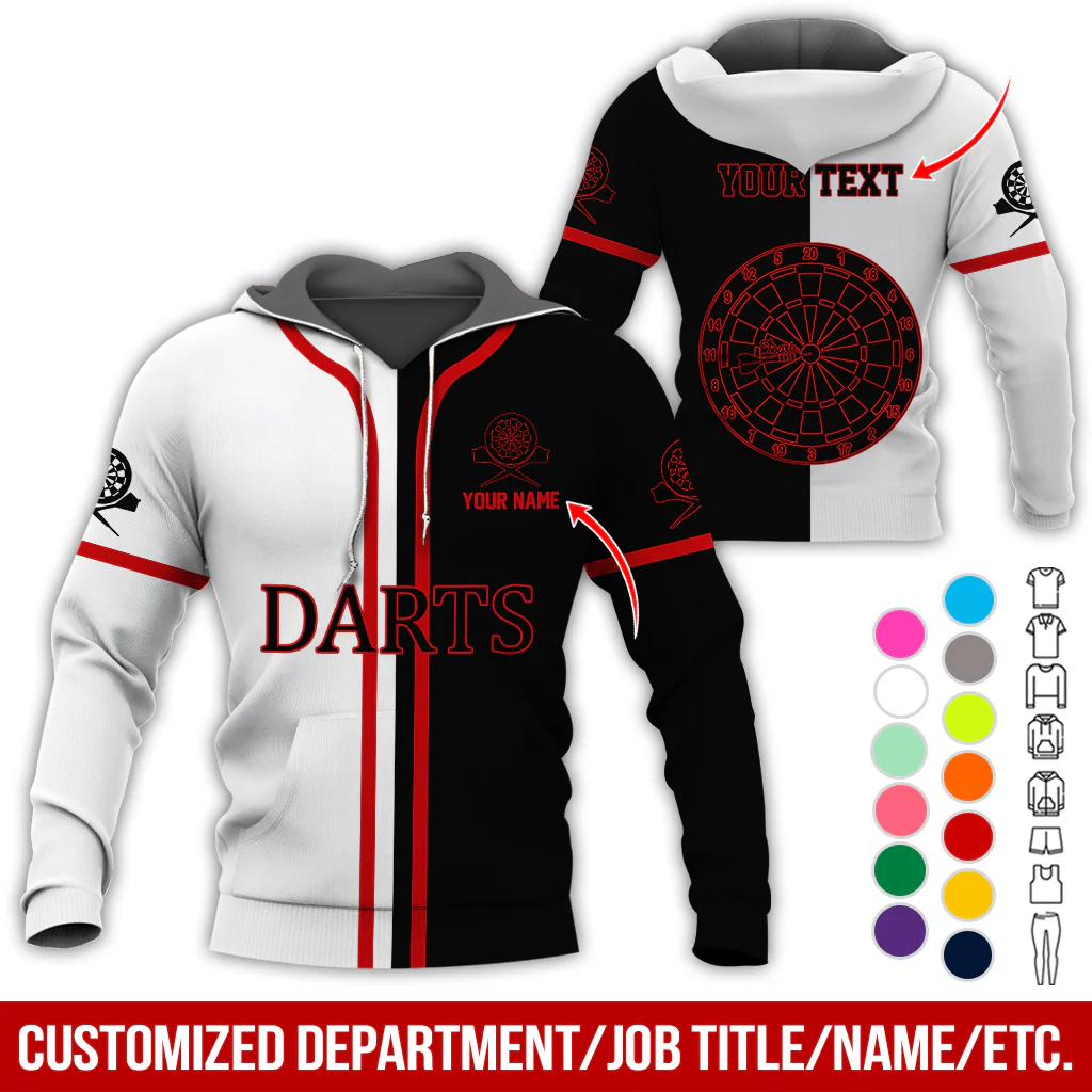 Personalized Name & Text Darts Premium Hoodie, Black & White Hoodie, Perfect Gift For Darts Lovers, Darts Player - Image 11
